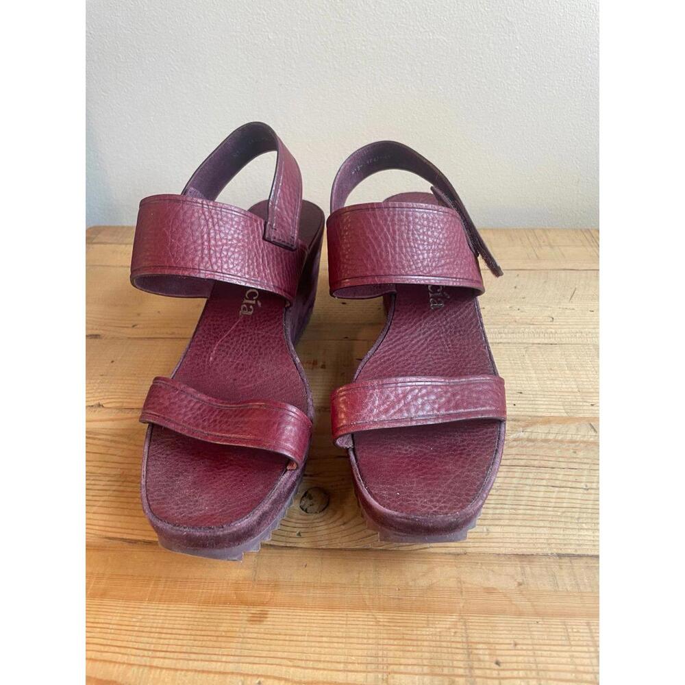 Pedro Garcia Maroon Suede Wedge Platform Sandals (Size 41) - Picture 3 of 8